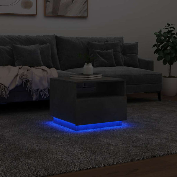 Betongrauer Couchtisch mit LED-Beleuchtung Montanori 50x49x40cm