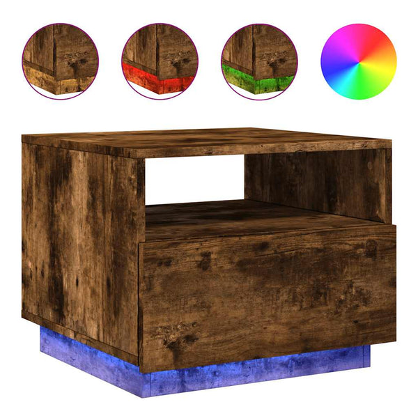 Räuchereiche-Couchtisch mit LED-Beleuchtung Montanori 50x49x40cm