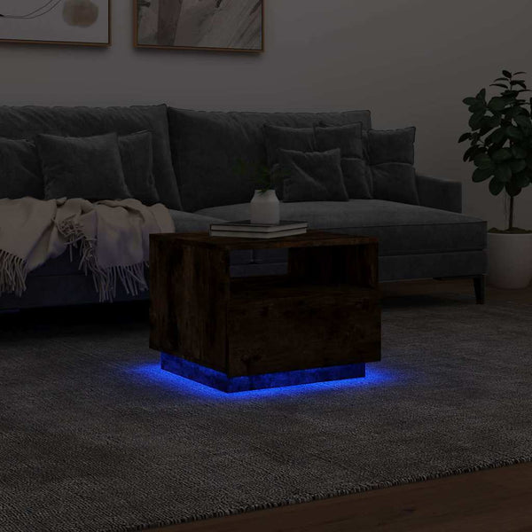 Räuchereiche-Couchtisch mit LED-Beleuchtung Montanori 50x49x40cm