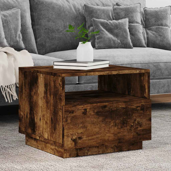 Räuchereiche-Couchtisch mit LED-Beleuchtung Montanori 50x49x40cm