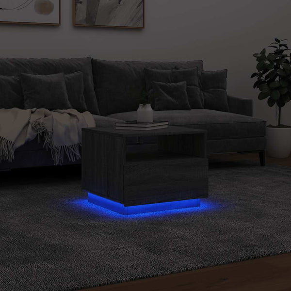 Grauer Couchtisch mit LED-Beleuchtung Montanori 50x49x40cm (Sonoma)