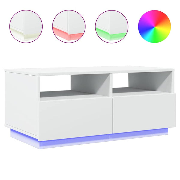 Weißer Couchtisch mit LED-Beleuchtung Montanori 90x49x40cm