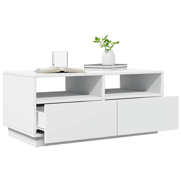 Weißer Couchtisch mit LED-Beleuchtung Montanori 90x49x40cm