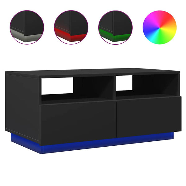 Couchtisch schwarz mit LED-Beleuchtung Montanori 90x49x40cm