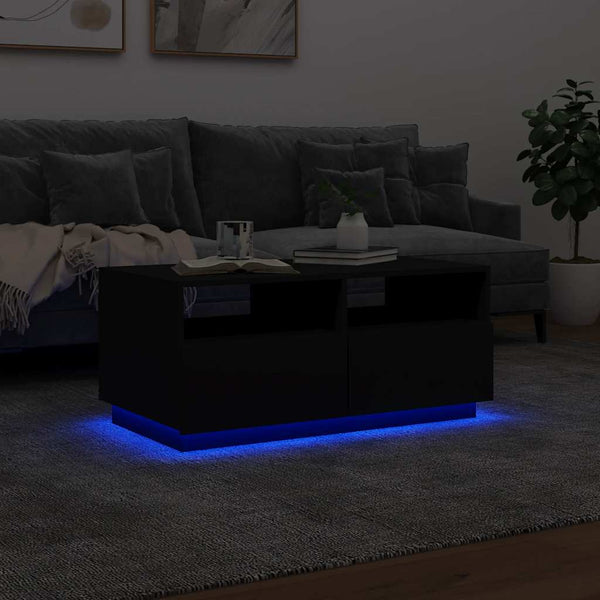 Couchtisch schwarz mit LED-Beleuchtung Montanori 90x49x40cm