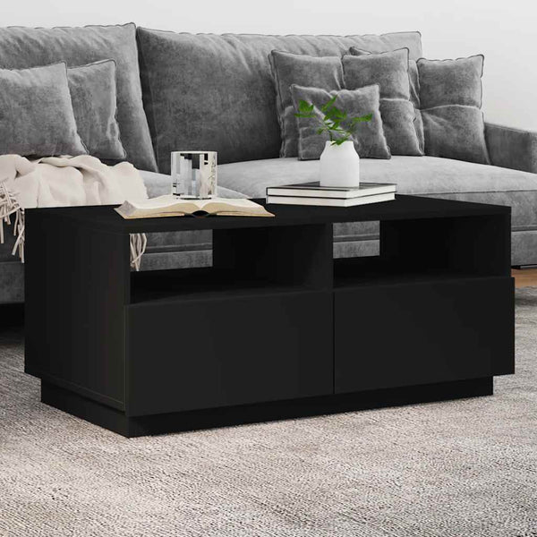 Couchtisch schwarz mit LED-Beleuchtung Montanori 90x49x40cm
