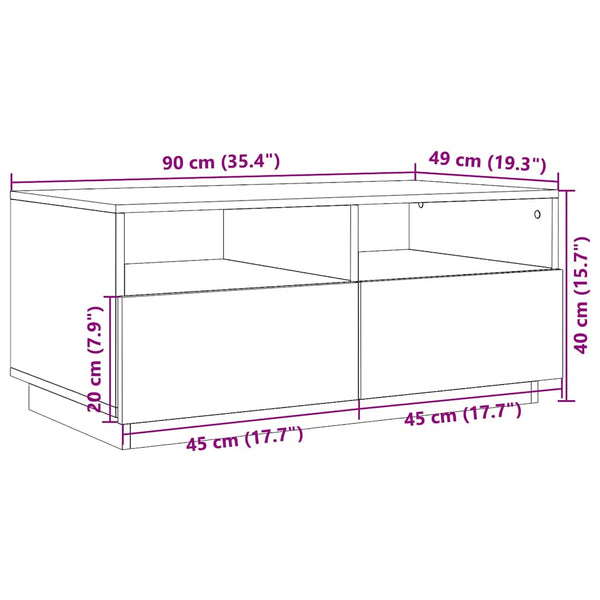 Couchtisch Räuchereiche Montanori 90x49x40cm (mit LED-Beleuchtung)