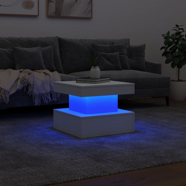 Valkoinen sohvapöytä led-valoilla Claudie 50x50x40cm