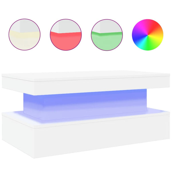 Weißer Couchtisch mit LED-Beleuchtung Claudie 90x50x40cm