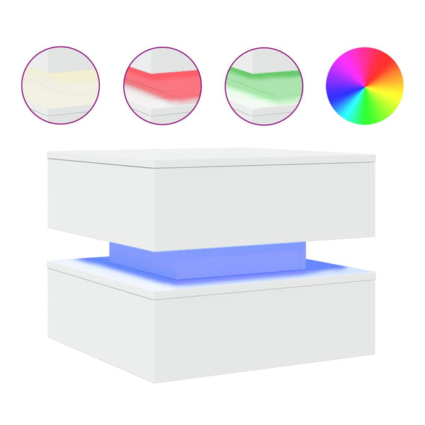 Weißer Couchtisch mit LED-Beleuchtung Celestina 50x50x40cm