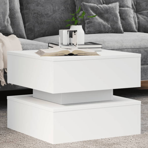 Weißer Couchtisch mit LED-Beleuchtung Celestina 50x50x40cm