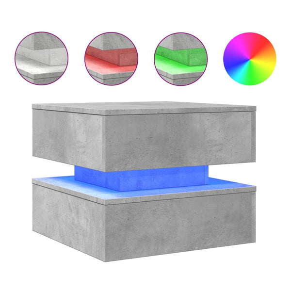 Betongrauer Couchtisch mit LED-Beleuchtung Celestina 50x50x40cm