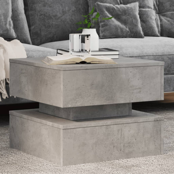 Betongrauer Couchtisch mit LED-Beleuchtung Celestina 50x50x40cm