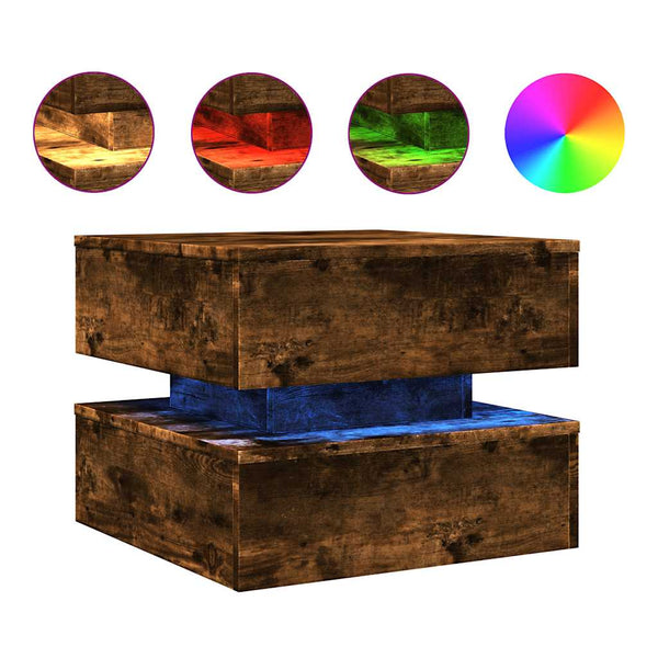 Couchtisch Räuchereiche mit LED-Beleuchtung Celestina 50x50x40cm