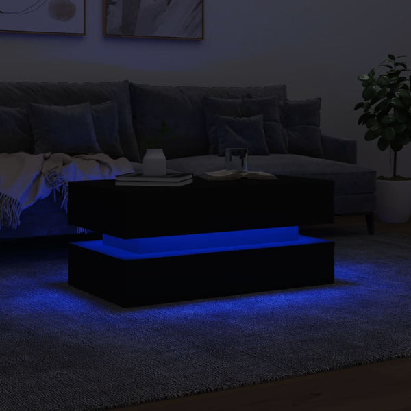 Schwarzer Couchtisch Celestina 90x50x40cm (mit LED-Beleuchtung)