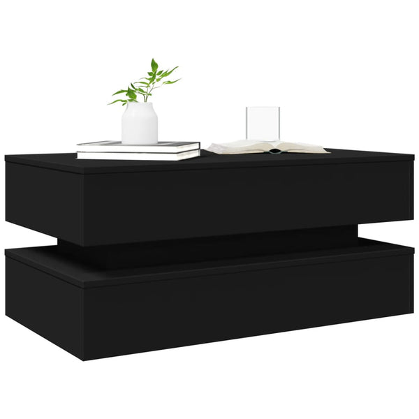 Schwarzer Couchtisch Celestina 90x50x40cm (mit LED-Beleuchtung)
