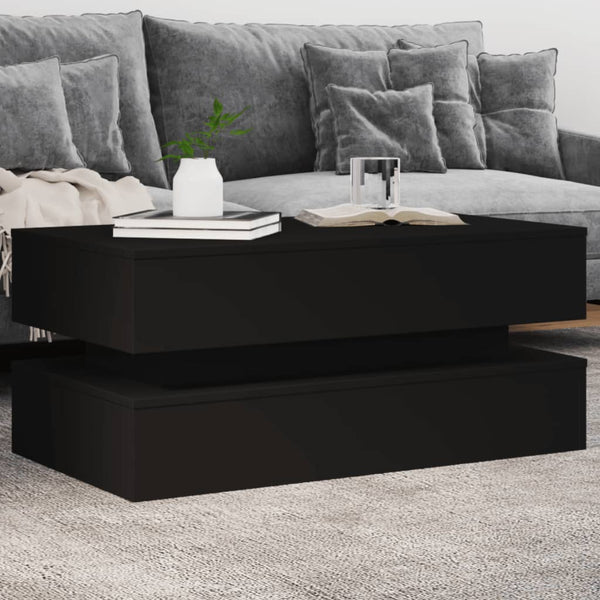 Schwarzer Couchtisch Celestina 90x50x40cm (mit LED-Beleuchtung)