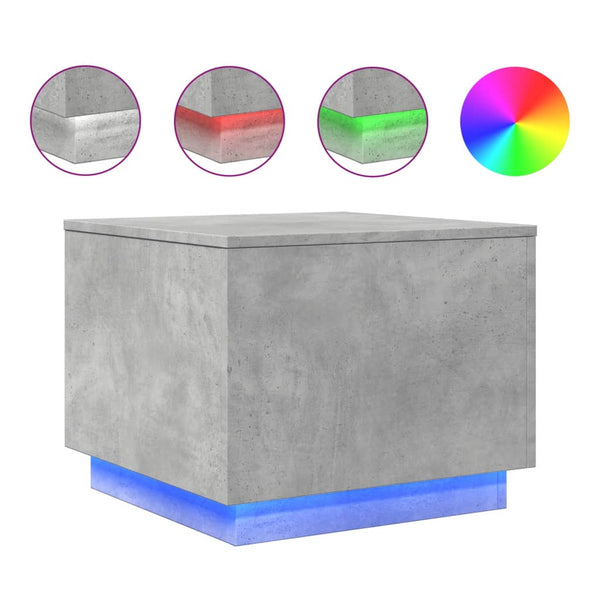 Betongrauer Couchtisch mit LED-Beleuchtung Hantz 50x50x40cm