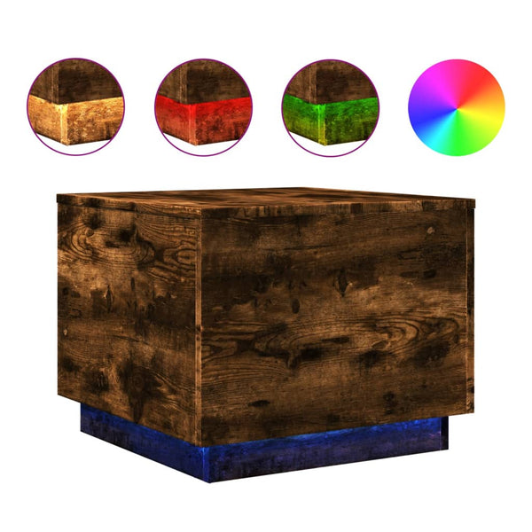 Couchtisch Hantz aus Räuchereiche mit LED-Beleuchtung 50x50x40cm