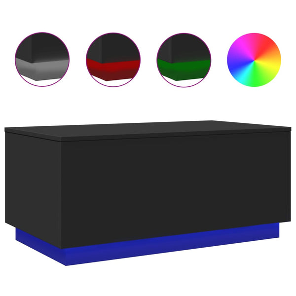 Schwarzer Couchtisch Hantz 90x50x40cm (mit LED-Beleuchtung)