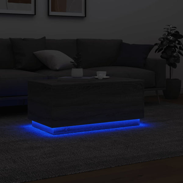 Grauer Couchtisch Hantz 90x50x40cm (mit LED-Beleuchtung Sonoma)