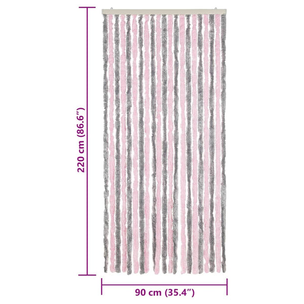 Silbergrauer und pinker Insektenschutzvorhang Septilici 90x220cm (Chenille)