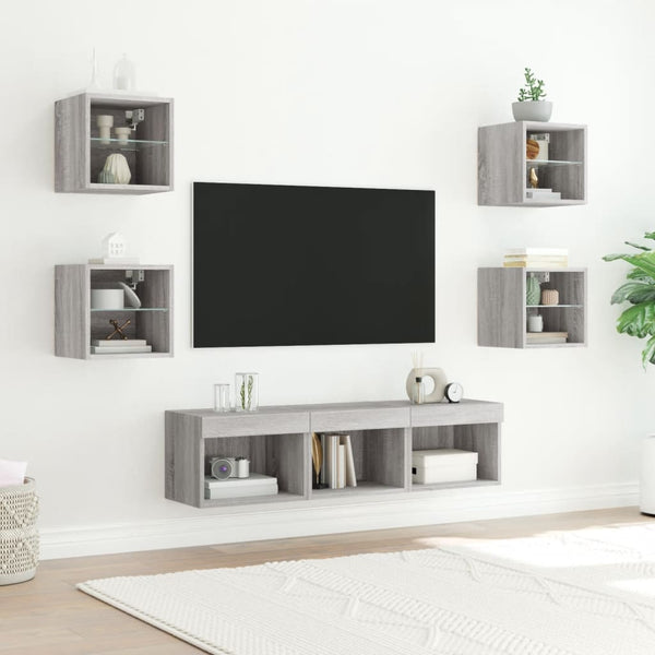 Graues LED-TV-Schrank-Set Avisarian 7-teilig (Sonoma-Holz)