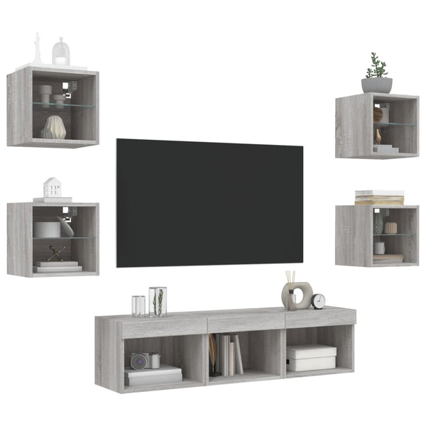 Graues LED-TV-Schrank-Set Avisarian 7-teilig (Sonoma-Holz)