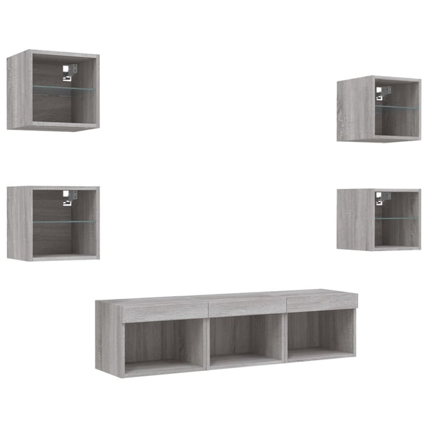 Graues LED-TV-Schrank-Set Avisarian 7-teilig (Sonoma-Holz)