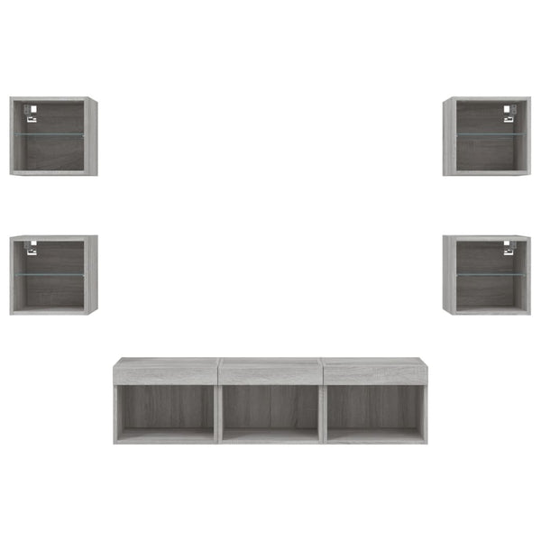 Graues LED-TV-Schrank-Set Avisarian 7-teilig (Sonoma-Holz)