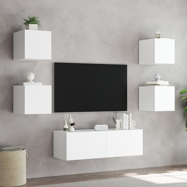 Wohnwand Nurghezda, weiß (5-teilig, mit LED-Beleuchtung)