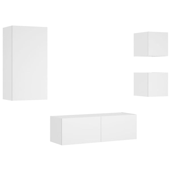 Weißes TV-Wandhängeschrank-Set Serfedin, 4-teilig (mit LED-Beleuchtung)