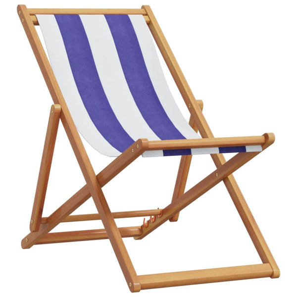 Blau-weiß klappbarer Strandstuhl Profiro (Eukalyptusholz und Stoff)