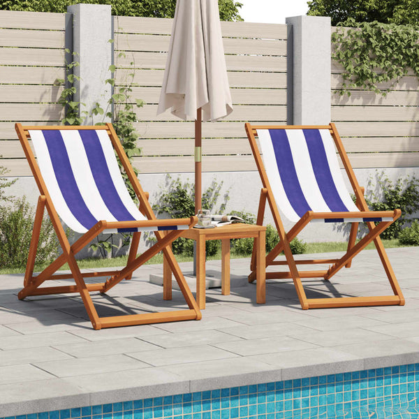Blau-weiß klappbarer Strandstuhl Profiro (Eukalyptusholz und Stoff)