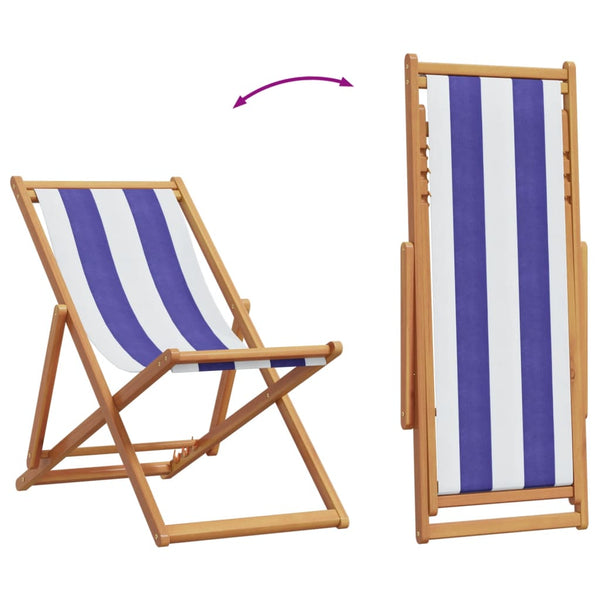 Blau-weiß klappbarer Strandstuhl Profiro (Eukalyptusholz und Stoff)
