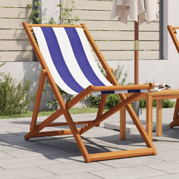 Blau-weiß klappbarer Strandstuhl Profiro (Eukalyptusholz und Stoff)