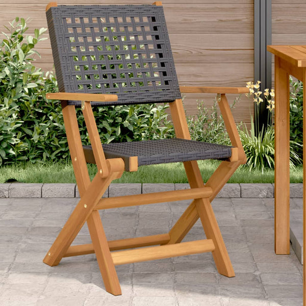 Gartenstühle Elluska schwarz (2 St. Akazie und Polyrattan)