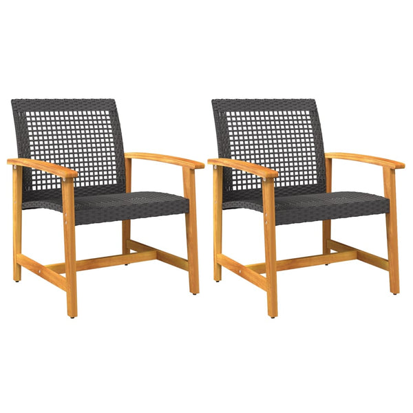 Schwarze Gartenstühle Tricia (2er-Set Polyrattan und Akazienholz)