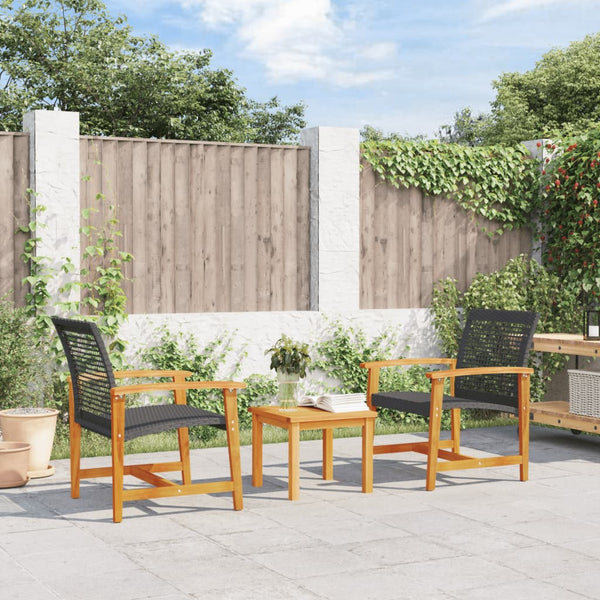 Schwarze Gartenstühle Tricia (2er-Set Polyrattan und Akazienholz)