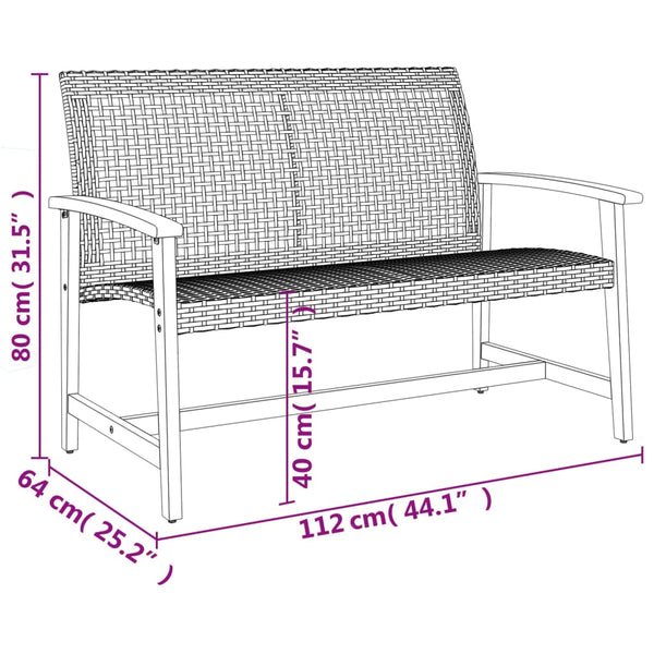 Graue Gartenbank Tricia 112cm (Polyrattan und Akazienholz)