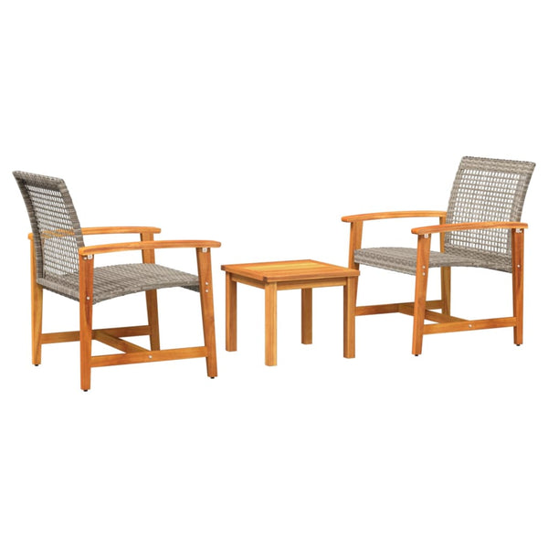 Graues Bistro-Set Tricia (3-teilig, Polyrattan und Akazienholz)