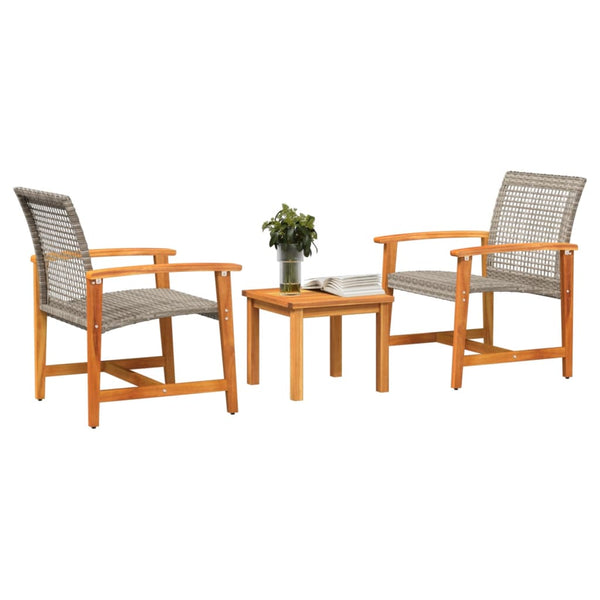 Graues Bistro-Set Tricia (3-teilig, Polyrattan und Akazienholz)