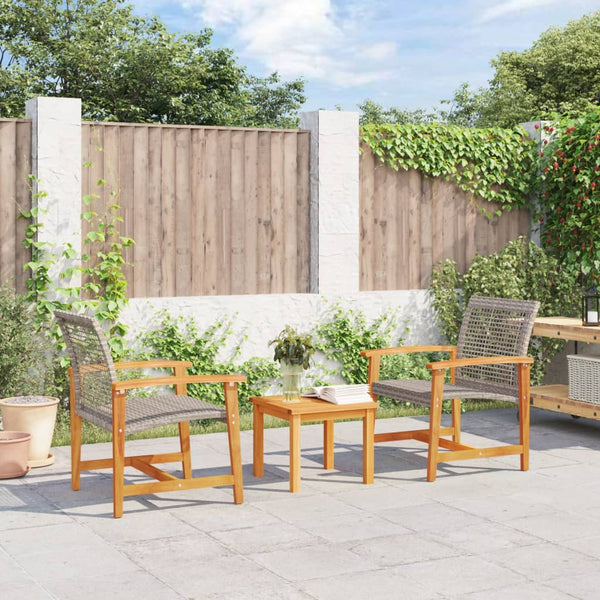 Graues Bistro-Set Tricia (3-teilig, Polyrattan und Akazienholz)
