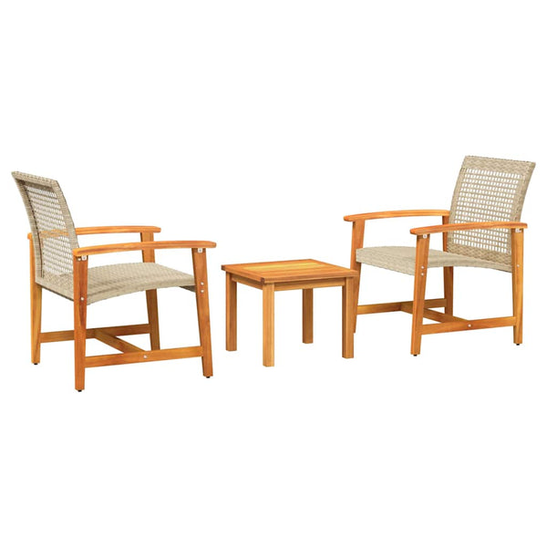 Beiges 3-teiliges Bistro-Set Tricia (Polyrattan und Akazienholz)