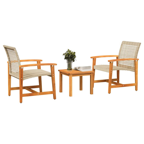 Beiges 3-teiliges Bistro-Set Tricia (Polyrattan und Akazienholz)