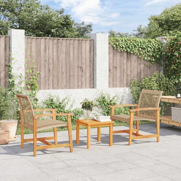Beiges 3-teiliges Bistro-Set Tricia (Polyrattan und Akazienholz)