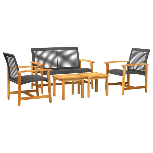 Gartensitzgruppe Tricia schwarz (5-teilig, Polyrattan und Akazienholz)