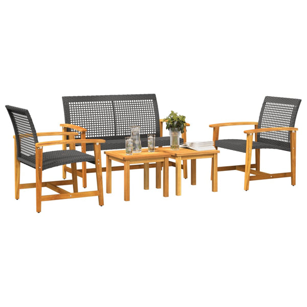 Gartensitzgruppe Tricia schwarz (5-teilig, Polyrattan und Akazienholz)