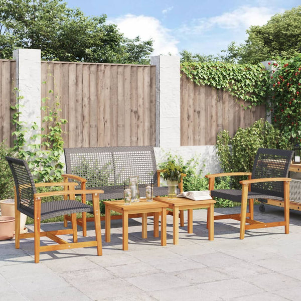 Gartensitzgruppe Tricia schwarz (5-teilig, Polyrattan und Akazienholz)