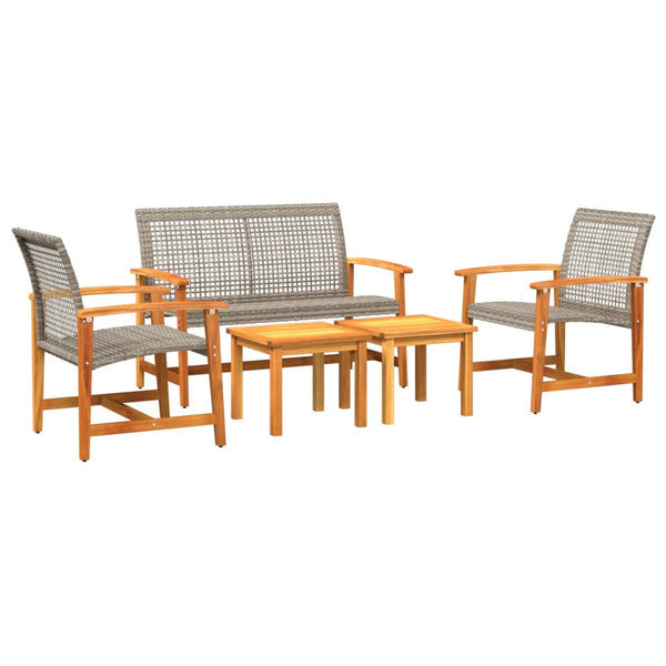 Gartengarnitur Tricia (5-teilig, Polyrattan und Akazienholz), grau